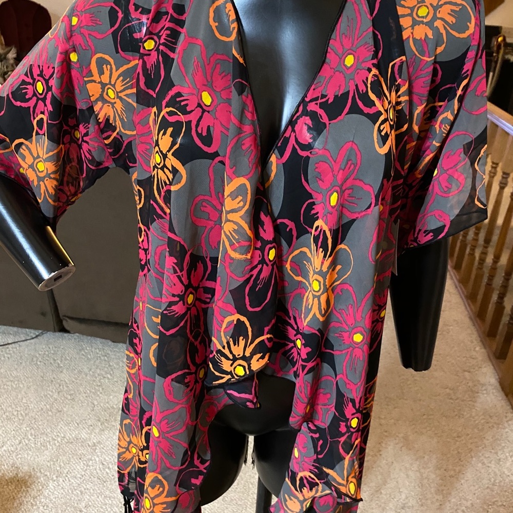 Multi color Floral Kimono‎ Top Cover Fringe NWT